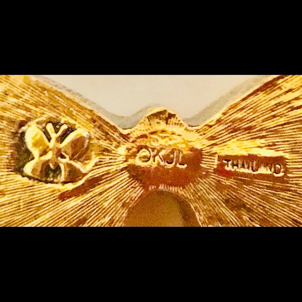 Kenneth Jay Lane Butterfly Pin and Box  Green Enamel Rhinestones made Thailand